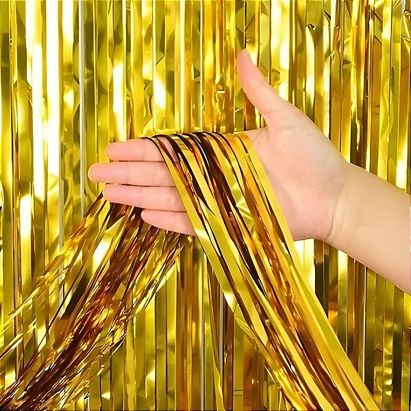 Cortina Decorativa Metalizada - Dourado - 1x2m - 1 unidade - Rizzo
