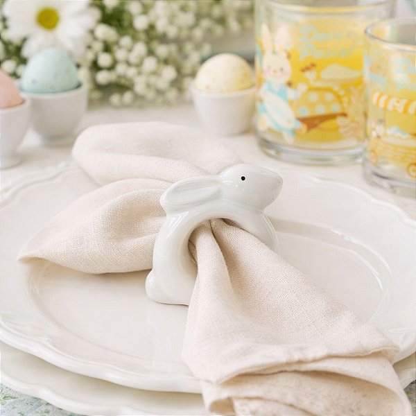 Porta Guardanapo de Páscoa em Porcelana - Coelho - Branco - 7x8cm - 1 unidade - Rizzo