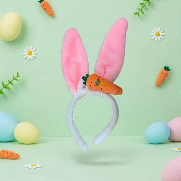Tiara de Orelha de Coelho de Páscoa - Branco com Rosa - 29x12cm - 1 unidade - Rizzo