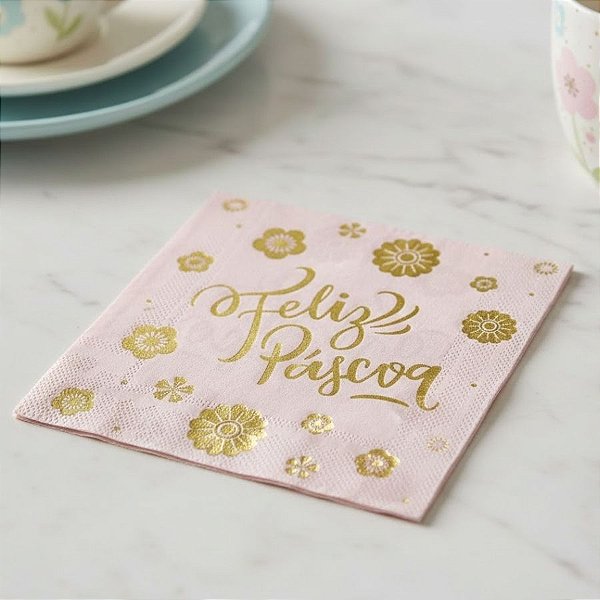 Guardanapo de Páscoa - Feliz Páscoa - Rosa - 16,5x16,5cm  - 10 unidades - Rizzo