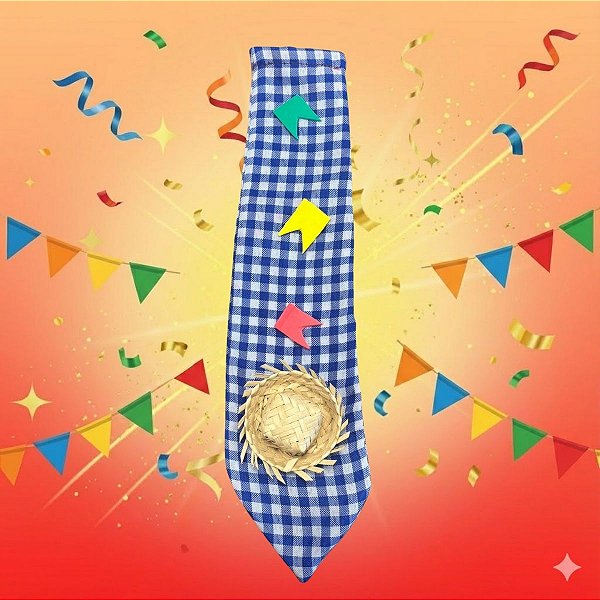 Gravata de Festa Junina - Xadrez Azul - 28,5cm - 1 unidade - Rizzo