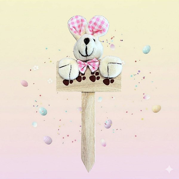 Plaquinha de Páscoa MDF Coelho Xadrez - Rosa - 18cm - 1 unidade - Cromus - Rizzo