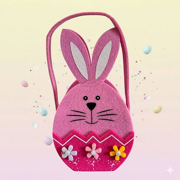 Cesta Decorativa de Páscoa - Coelhinho Rosa - 21x10cm - 1 unidade - Rizzo