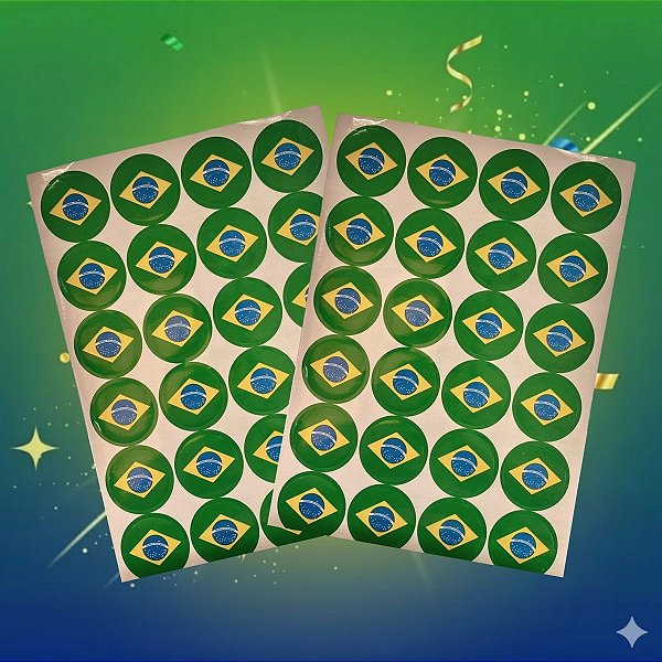 Adesivo Redondo - Bandeira do Brasil - Copa do Mundo - 4x4cm - 48 unidades - Rizzo