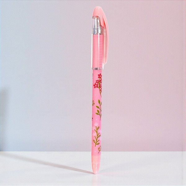 Caneta Grip Floral - Esferográfica Azul - Rosa Claro - 1 unidade - Rizzo