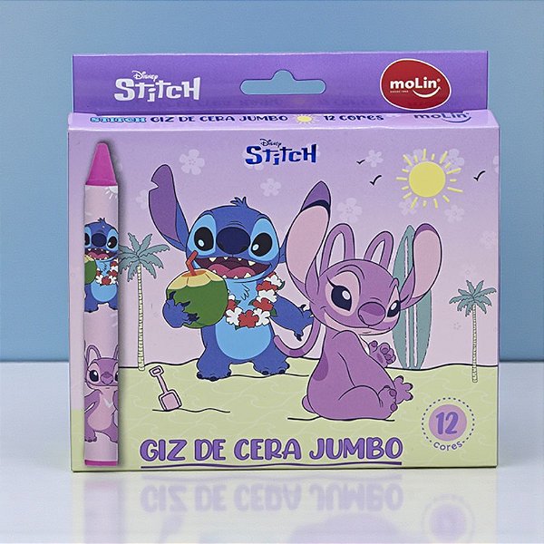 Giz de Cera Stitch e Angel - Jumbo - 12 Cores - Disney Original - 1 unidade - Rizzo