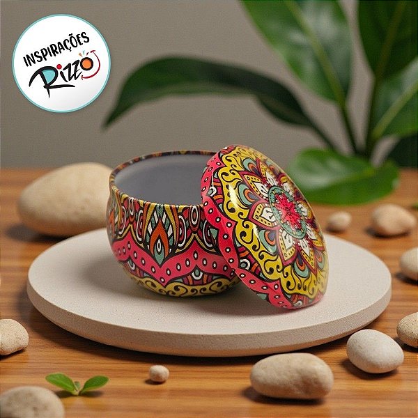 Lata De Metal Estampa De Mandala - Rosa - 7x7x4cm - 130ml - 1 unidade - Rizzo