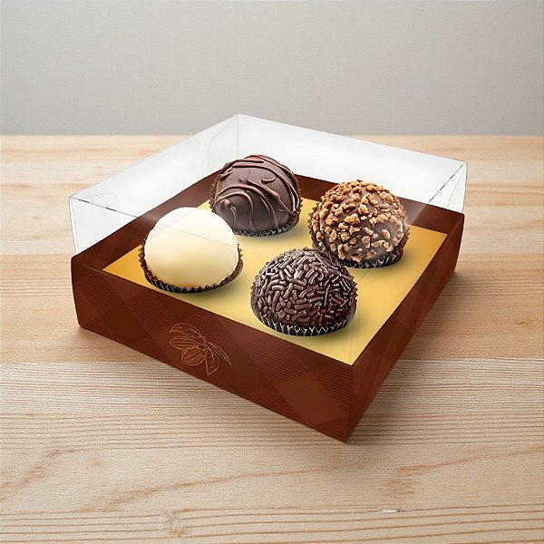 Caixa Para 4 Doces com Tampa Cristal - Páscoa Gourmet - 9x9x4,5cm - 10 unidades - Regina - Rizzo