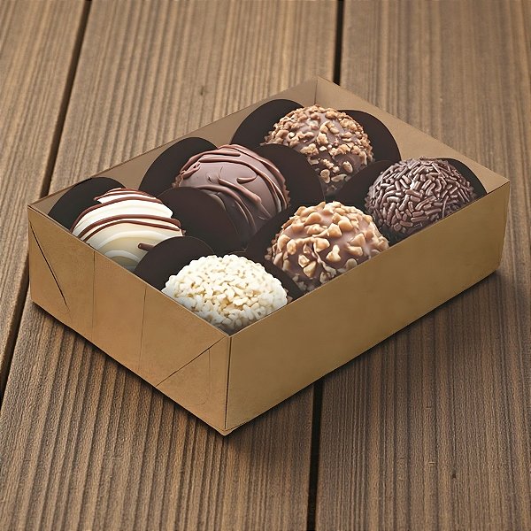 Caixa Para 6 Doces com Tampa Cristal - Kraft Lisa - 12x8x4cm - 10 unidades - Regina - Rizzo