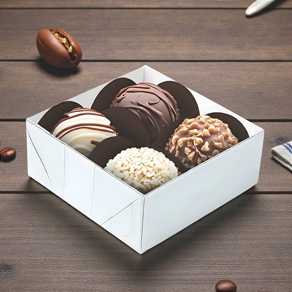 Caixa Para 4 Doces com Tampa Cristal - Branca Lisa - 9x9x4,5cm - 10 unidades - Regina - Rizzo