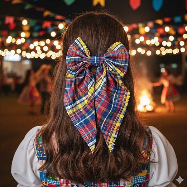 Enfeite de Cabelo Laço Médio - Xadrez - Presilha Serrilhada - 12x21cm - 1 unidade - Rizzo