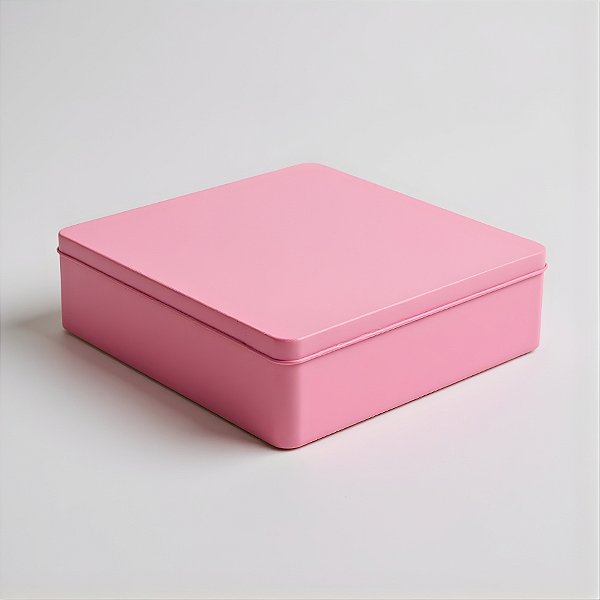 Lata de Metal Quadrada - Rosa - 19,5x5,5x19,5cm - 1 unidade - Rizzo