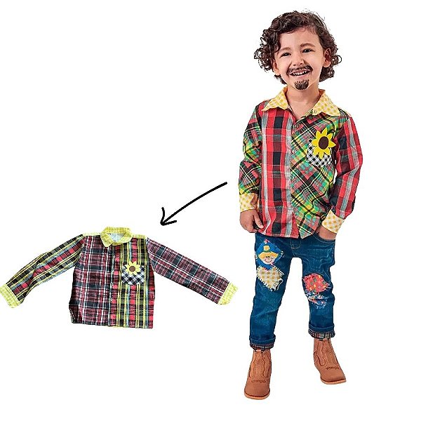 Fantasia Infantil Festa Junina - Camisa Domdom - M - 1 unidade - Rizzo