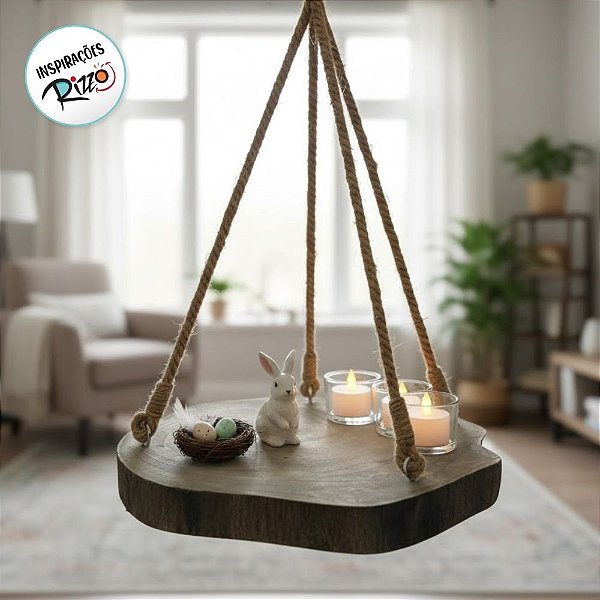 Balanço Rústico Decorativo em Madeira Natural Formato Orgânico - 36,5x31cm - 1 unidade - Cromus - Rizzo