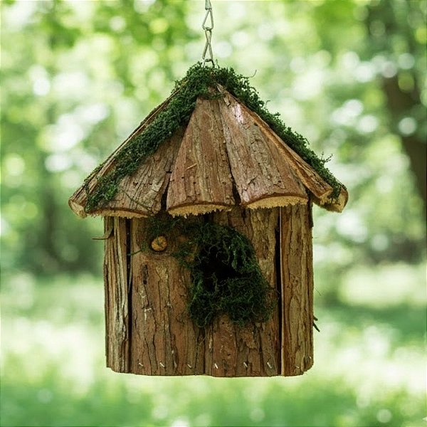 Enfeite Para Pendurar de Páscoa - Casa Quadrada de Madeira com Musgo - 22x17x17cm - 1 unidade - Cromus - Rizzo