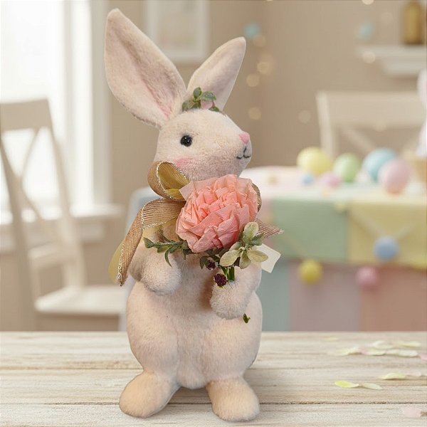 Enfeite Decorativo de Páscoa - Coelho de Pé com Filhote na Cesta - 15x40x20cm - 1 unidade - Cromus - Rizzo