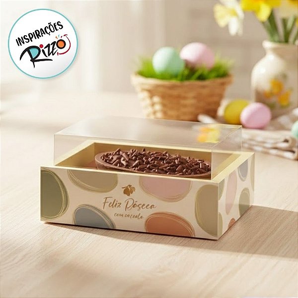 Caixa New Moldura para Meio Ovo 350g com Visor - Tonal - 6 unidades - Cromus - Rizzo