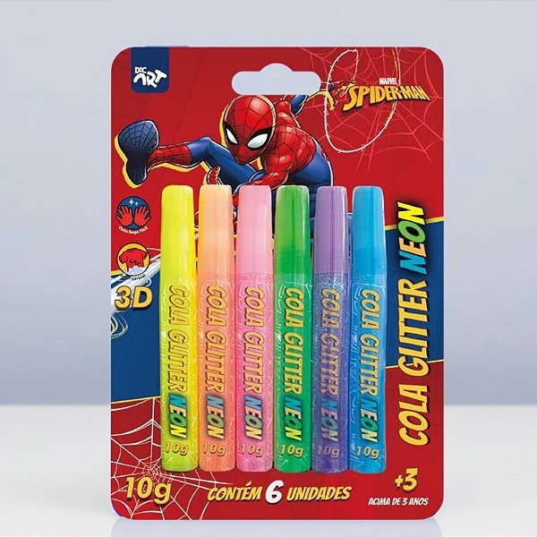 Cola Glitter Neon - Homem Aranha - 6 Cores - Disney Original - 1 unidade - Rizzo