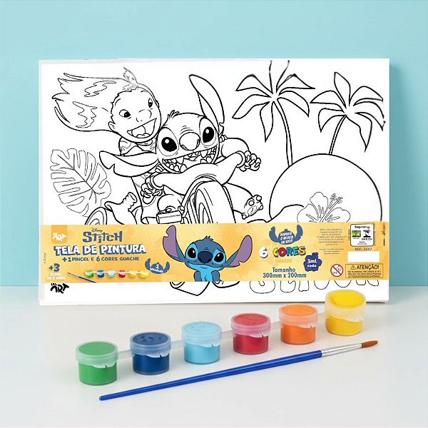 Conjunto Tela de Pintura com Guache e Pincel - Stitch - 30x20cm - Disney Original - 1 unidade - Rizzo