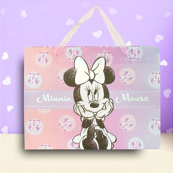 Sacola de Plástico Horizontal - Minnie Mouse Rosa - 32x24x8 - Disney Original - 1 unidade - Rizzo