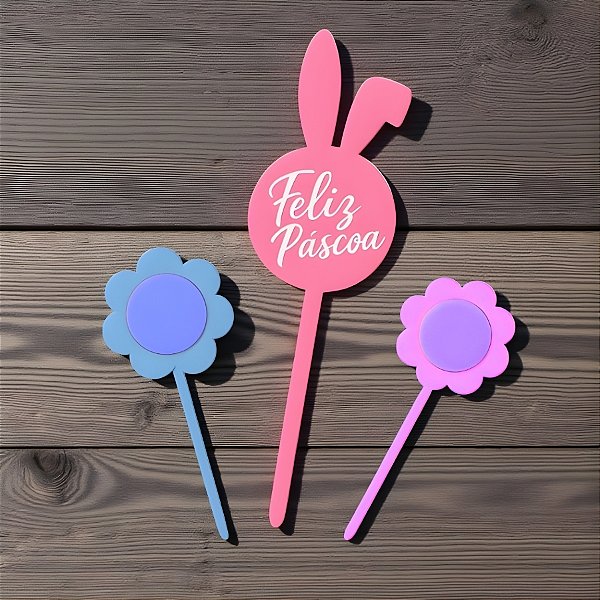 Pick Decorativo de Páscoa - Feliz Páscoa Lilás - 21x6cm - 3 unidades - Rizzo