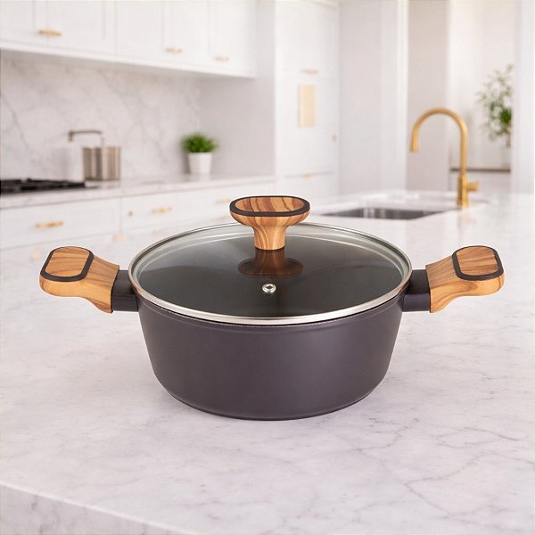 Caçarola de Alumínio Forjado com Tampa de Vidro - Linha Charcoal - 4L - 1 unidade - Cromus - Rizzo