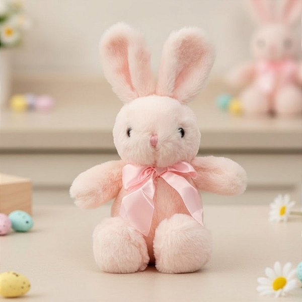 Coelho de Pelúcia Rosa com Laço - 37x21,5x12cm - 1 unidade - Rizzo