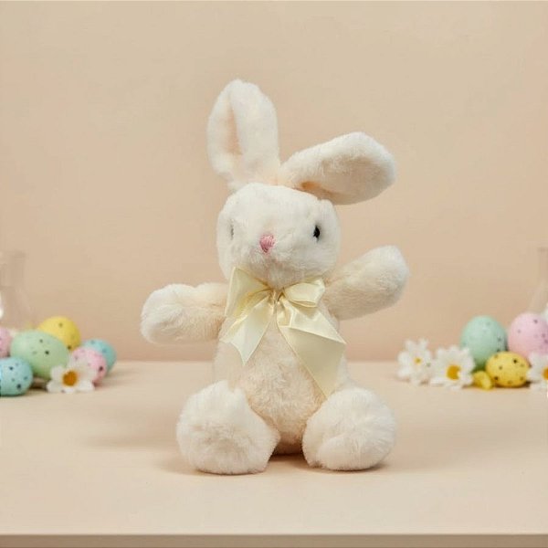 Coelho de Pelúcia Branco com Laço - 37x21,5x12cm - 1 unidade - Rizzo