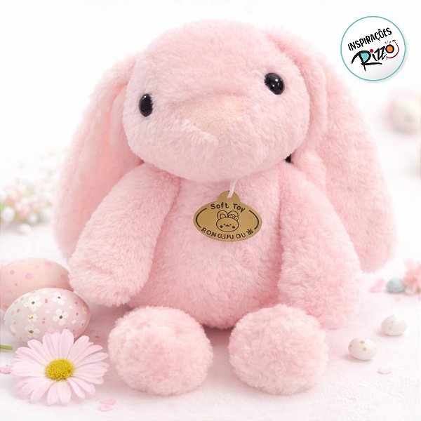 Coelho de Pelúcia Rosa com Tag - 30cm - 1 unidade - Rizzo
