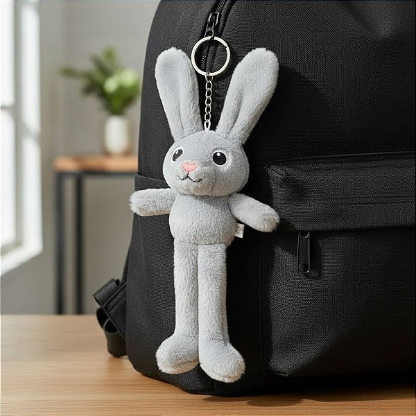 Chaveiro Coelho de Pelúcia - Cinza - 27x12x4cm - 1 unidade - Rizzo