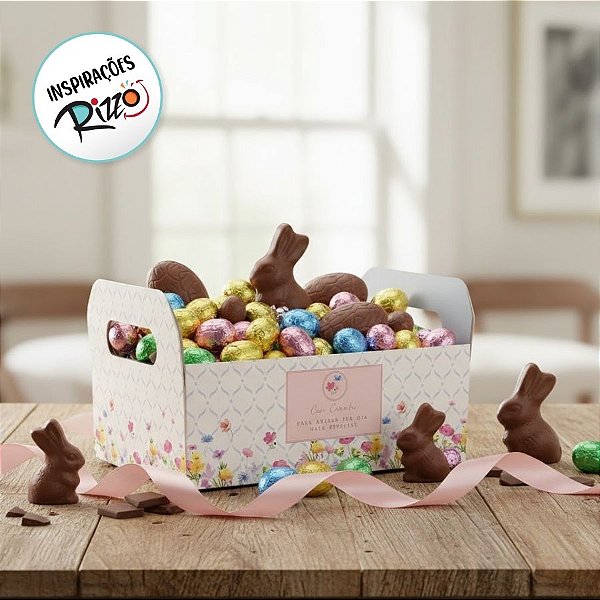 Caixote de Papel Cartão de Páscoa - Florens - 22x15x8cm - 1 unidade - Cromus - Rizzo