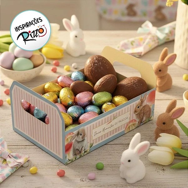 Caixote de Papel Cartão de Páscoa - Coelho Breeze - 13,2x9x6,5cm - 10 unidades - Cromus - Rizzo