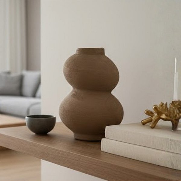 Vaso Decorativo Orgânico de Cerâmica - Cinza Claro - 29x15x13cm - 1 unidade - Cromus - Rizzo