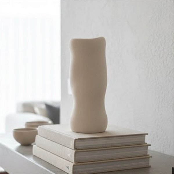 Vase Decorativo Orgânico de Cerâmica - Off-white - 20x10x10cm - 1 unidade - Cromus - Rizzo