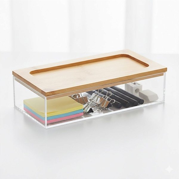 Caixa Acrílica com Tampa de Bambu - 19x9x5cm - 1 unidade - Cromus - Rizzo