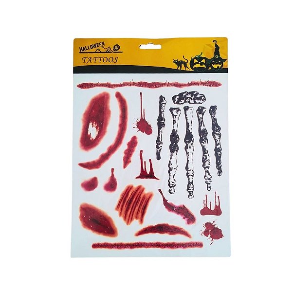 Kit Adesivo -Tatuagem para Pele - Halloween - Ferimentos - 1 unidade - Rizzo