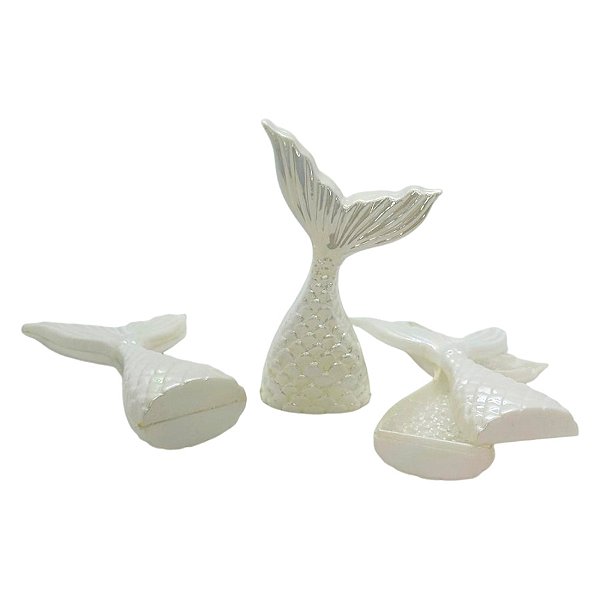 Enfeite de Cauda de Sereia - Branco Nacarado - 11x4,2 cm - 10 unidades - Rizzo