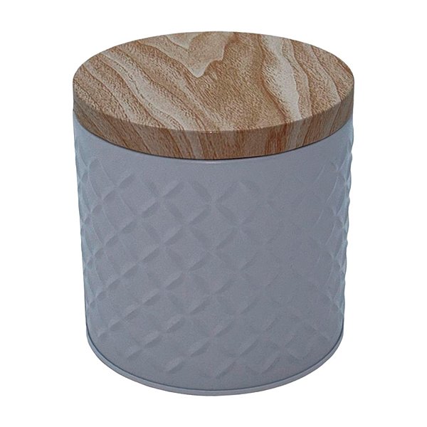 Lata de Metal Redonda Texturizada - Branca - 9,8x10,3cm - 1 unidade - Rizzo