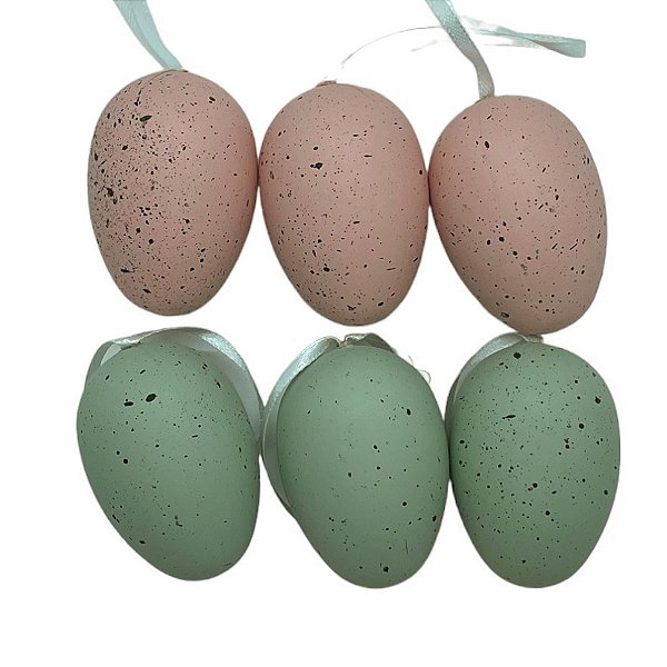Ovinhos de Páscoa Decorativos para Pendurar - Bege e Verde Pastel com Respingos Pretos - 6cm - 6 unidades - Rizzo