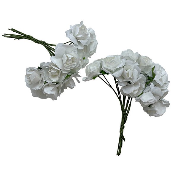 Mini Buque de Flores Artificiais - Branco - 8cm - 12 unidades - Rizzo