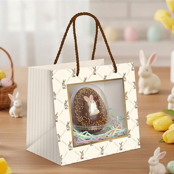 Sacola Premium com Visor Para Caixa Meio Ovo - Classique Bunny - 22x20x14cm - 1 unidade - Cromus - Rizzo