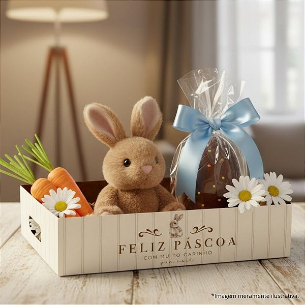 Cesta de Papel Cartão de Páscoa - Classique Bunny - 26,5x19,5x6cm - 1 unidade - Cromus - Rizzo