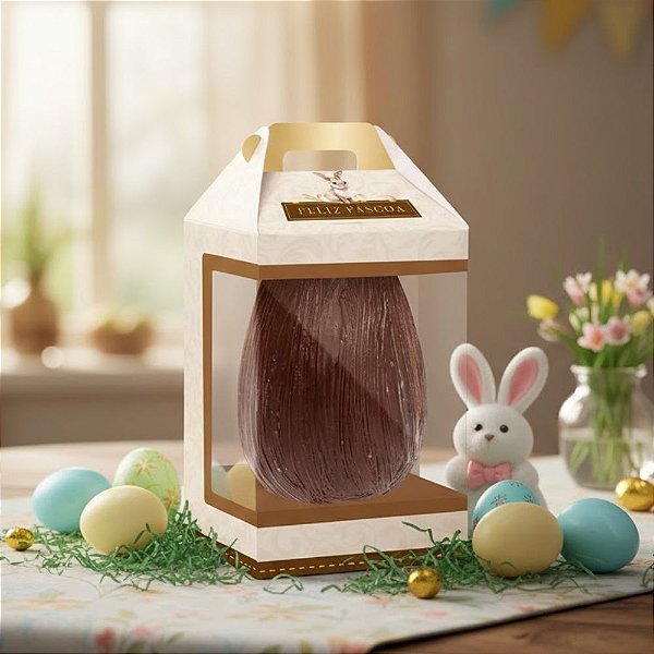 Caixa New Maleta Para Ovo de 500g com Visor - Classique Bunny - 6 unidades - Cromus - Rizzo