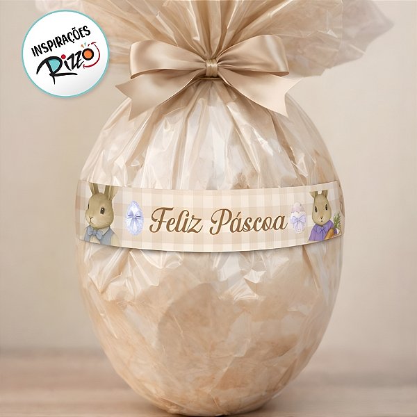 Fita de Cetim 22mm x 10m - Coelho e Coelha Xadrez Bege - ECF005TR Cor 233 - Rolo 10m - 1 unidade - Fitas Progresso - Riz