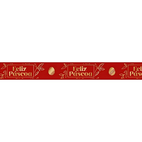 Fita de Cetim 22mm x 10m - Feliz Páscoa Gold Vermelho - ECF005H Cor 1109 - Rolo 10m - 1 unidade - Fitas Progresso - Rizz