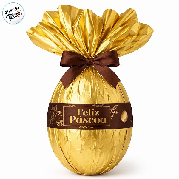 Fita de Cetim 22mm x 10m - Feliz Páscoa Gold Marrom - ECF005H Cor 1106 - Rolo 10m - 1 unidade - Fitas Progresso - Rizzo