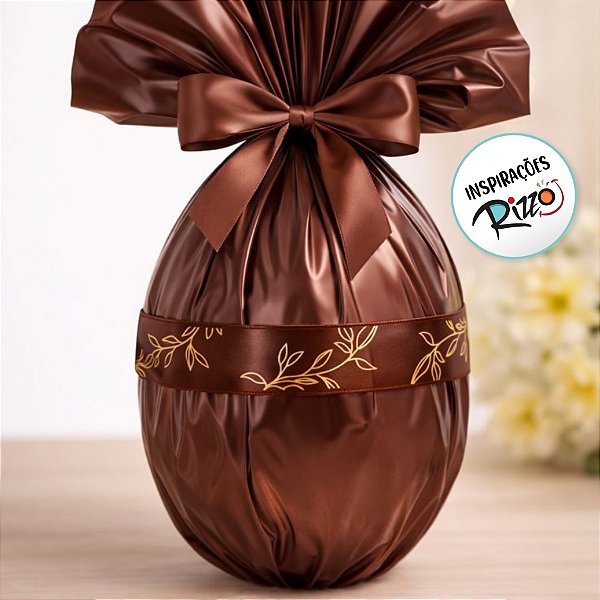 Fita de Cetim 15mm x 10m - Ramos Dourados Fundo Marrom - ECF003H Cor 525 - Rolo 10m - 1 unidade - Fitas Progresso - Rizz