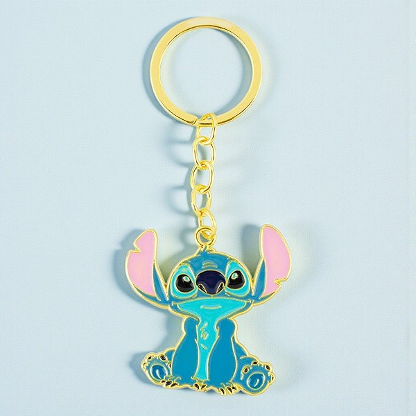 Chaveiro Metal - Stitch - Azul e Dourado - 4cm - Disney Original - 1 unidade - Rizzo
