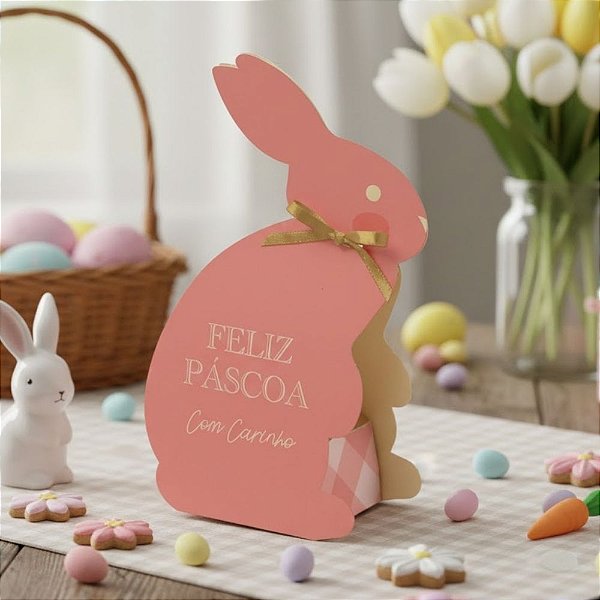 Caixa Para Lembrancinha de Páscoa - Coelhinho Pic Nic Coral - 8,5x4,5cm - 10 unidades - Cromus - Rizzo