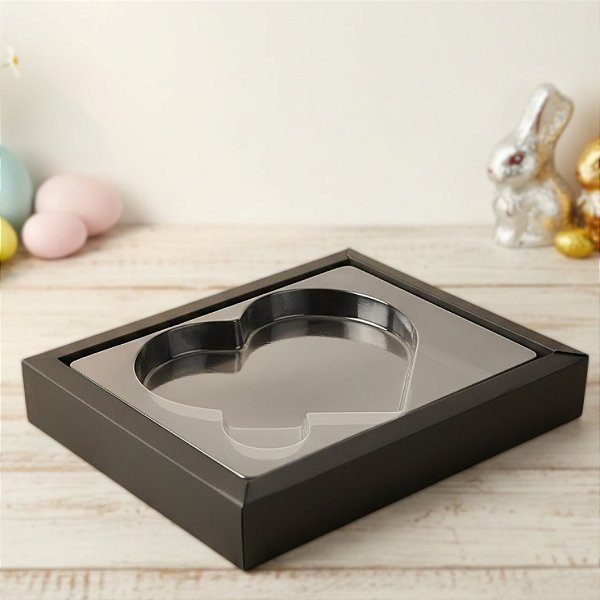 Caixa Coração Plano - 1 Cavidade - Preto - 12,5x16,5cm - 5 unidades - Rizzo